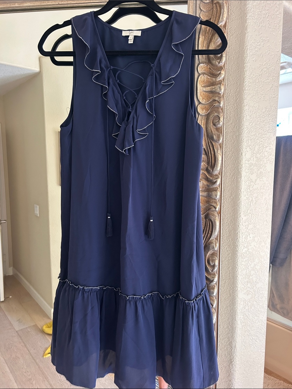 Joie Navy Ruffle Tie-Front Sleeveless Dress